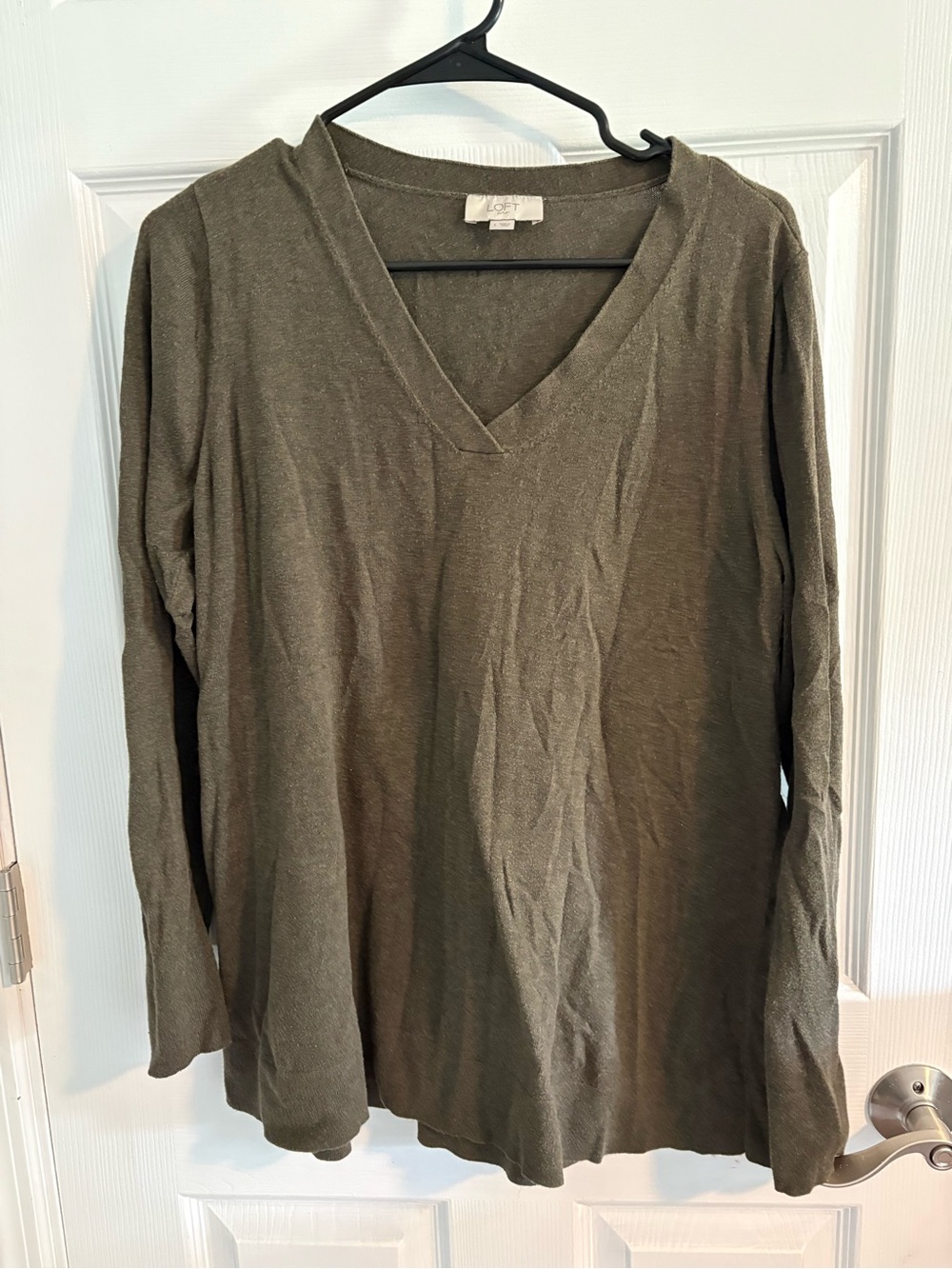 LOFT Olive Green V-Neck Long Sleeve Top